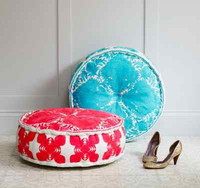 Bombay Duck Carnival Embroidered Pouff In Coral - Footstool Cushion Pouffe Bombay Duck Carnival Embroidered Pouff In Coral - Footstool Cushion Pouffe