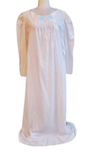 Vintage 1980s Natori White Cotton blend Nightgown leaves Print Embroidered Small
