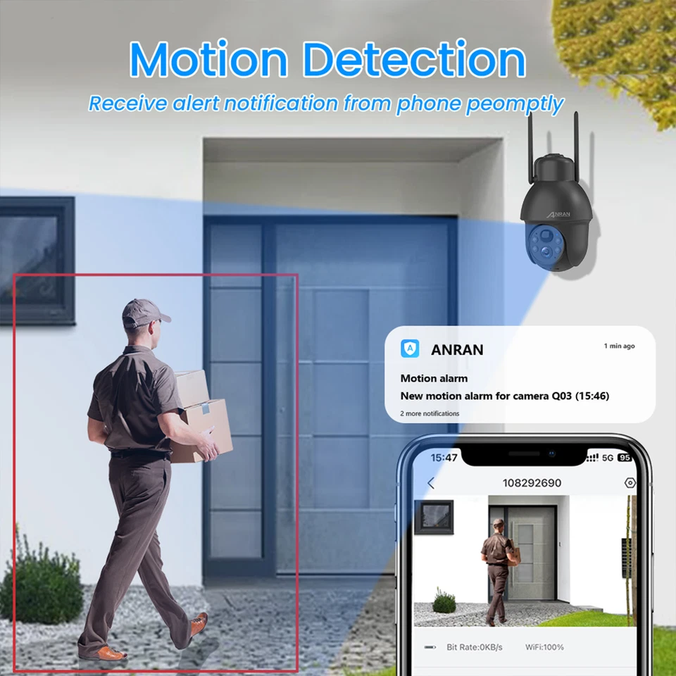 Câmera de segurança solar externa ANRAN 5MP Wi-Fi alimentada por bateria sem fio visão 360° - Imagem 3 de 4