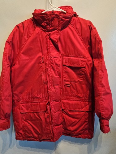Vintage Eddie Bauer rote lange gefütterte Damenjacke Gänsedaunen Small Petite mit Kapuze - Bild 2 von 11