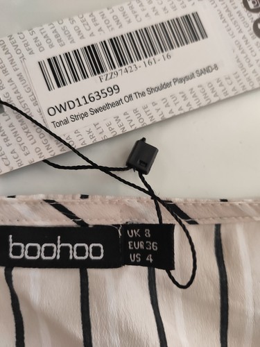 Boohoo Stripe Cold Shoulder Ruched Playsuit Size 8 - Picture 6 of 10