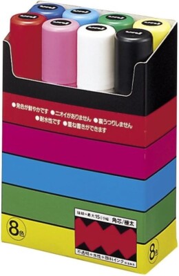 Uni POSCA PC-17K 8 Colors Extra Broad Chisel Tip Marker Set Japan Mitsubishi Pen
