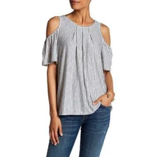 NEW NWT Black Striped Plus Sz 3X Cold Shoulder Stretchy Pleated Shirt MAX STUDIO