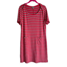 T BY TALBOTS Ladies Patch-Pocket Striped Casual Shift Dress, M