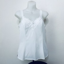 Vintage OLGA Camisole S Nylon Lace Trim Lingerie Stretch Straps White Silky