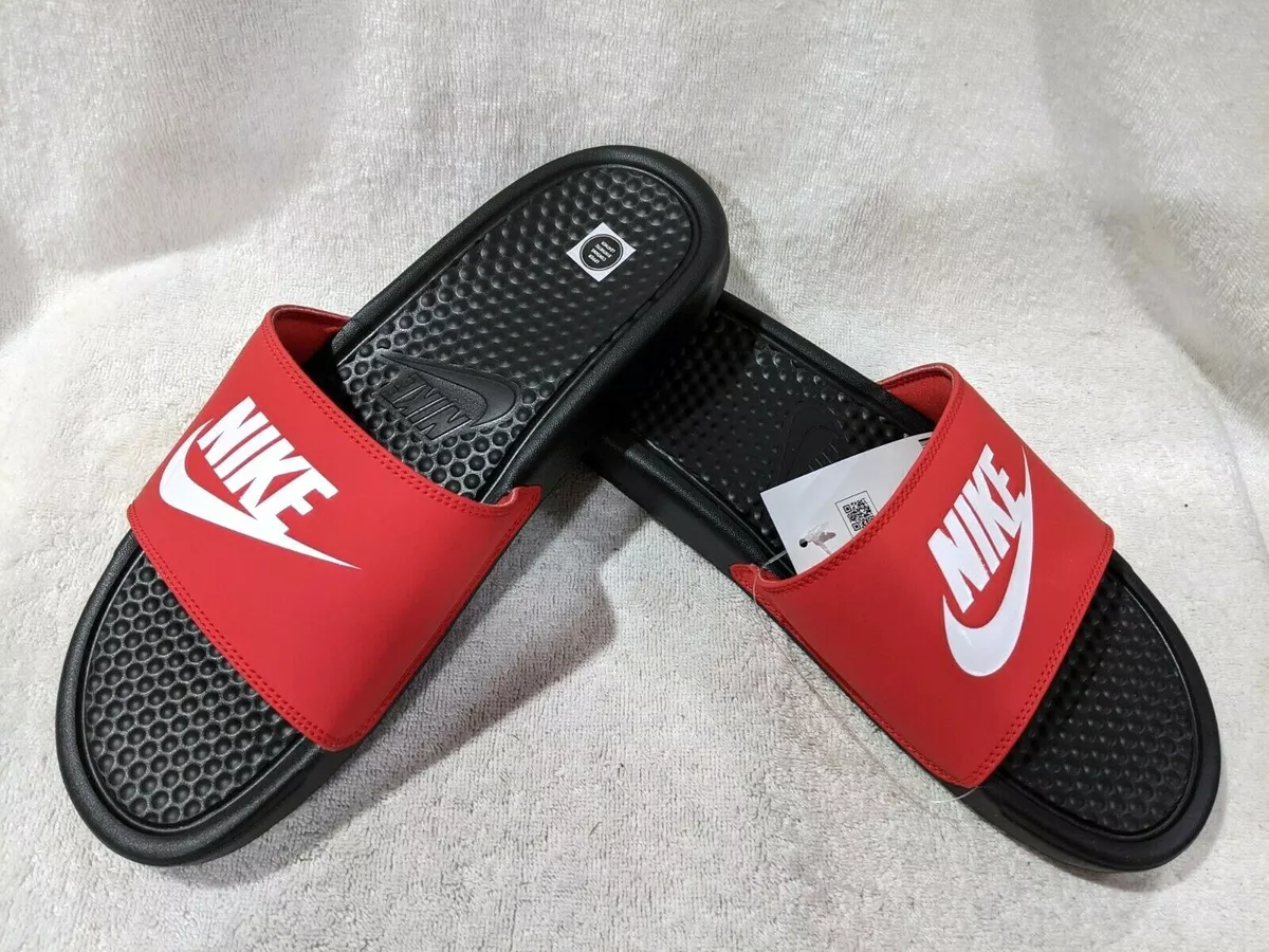 Nike Benassi JDI Black/White/Red Sandals-Size NWB | eBay