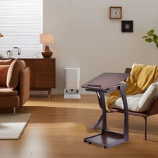 C Shaped Table For Couch With Wheels,Wooden Couch Table Adjustable Desktop US