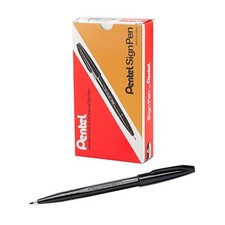 S520-A Pentel Sign Pen Stick Marker, Fine Point, Black Ink, Pack of 12