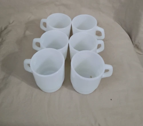 Fire King Anchor Hocking Milk White Coffee Cups Vintage Glassware USA Set Of 6