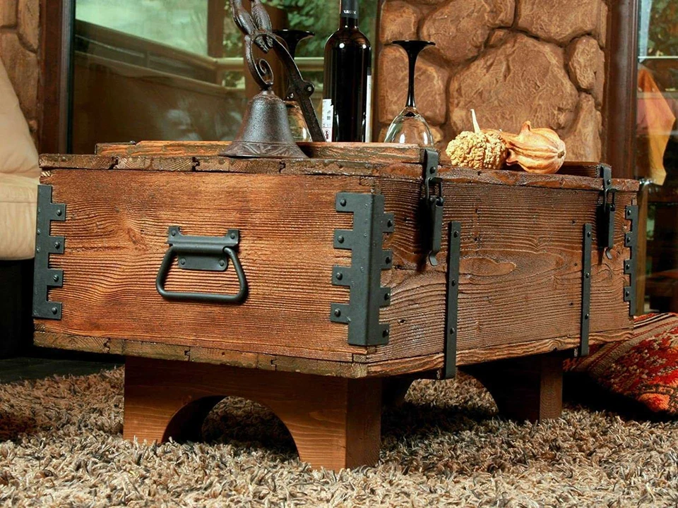 Coffee Table Chest Vintage Style End Table Storage Trunk Cottage Chest Box - Image 3 of 4