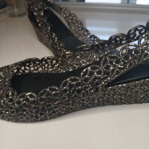 Black Glitter Y2K Jelly Wedge Sandals Women's US 6 ITA 37 Fairy Princess Water - Picture 4 of 11