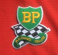 BP RACING CLUB CHEQUERED FLAG FUEL OIL OILS MOTOR CAR BADGE IRON SEW ON PATCH