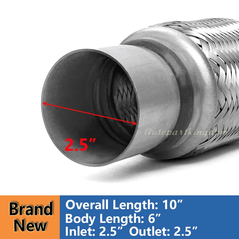 For Exhaust Flex Pipe 2.5" x 6" Heavy Duty Stainless Steel Double Braided 10"OL Foto 2 de 4