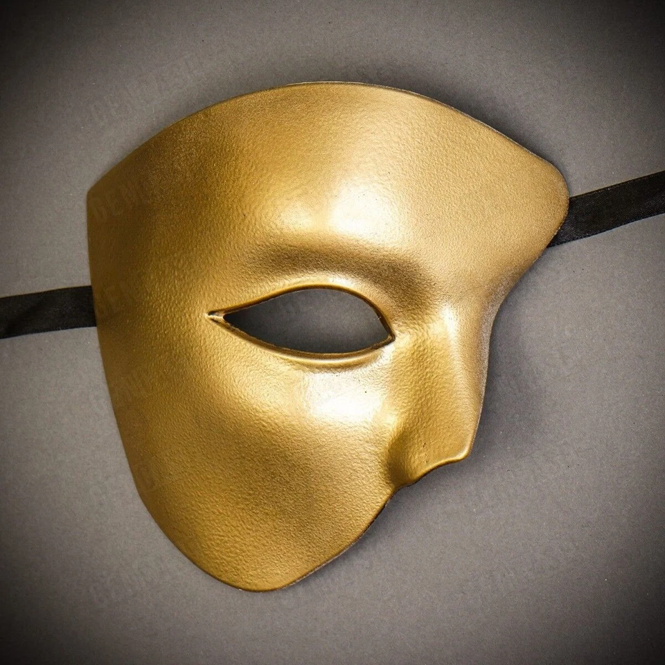 Gold Half Face Phantom of the Opera Mask for Men Masquerade Party Prom Costume - Image 2 of 4