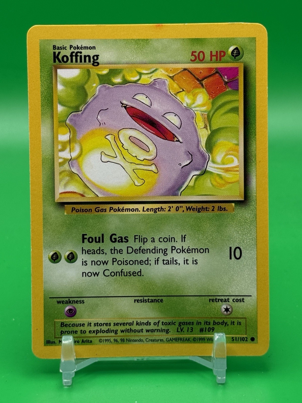 Koffing 51/102 Pokemon Card Base Set Common 50 HP Moderately Played F5