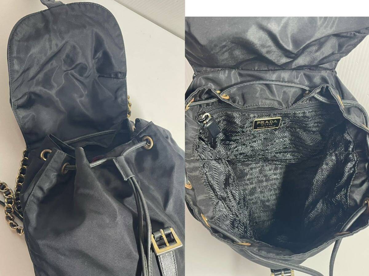 PRADA Nylon Chain Backpack Black Gold Triangle LOGO Black with Storage Bag from thumbnail 9