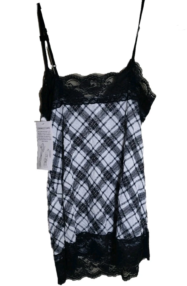 Xhilaration Y2K Black Kennesaw Plaid Babydoll Tank Top Lace Accents Size Medium - Image 2 of 4