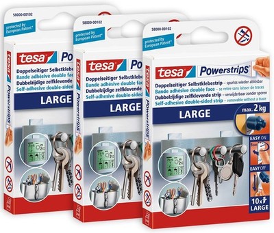tesa Powerstrips LARGE (3 x 10 Stck.) Klebestrips - selbstklebend - bis 2 kg