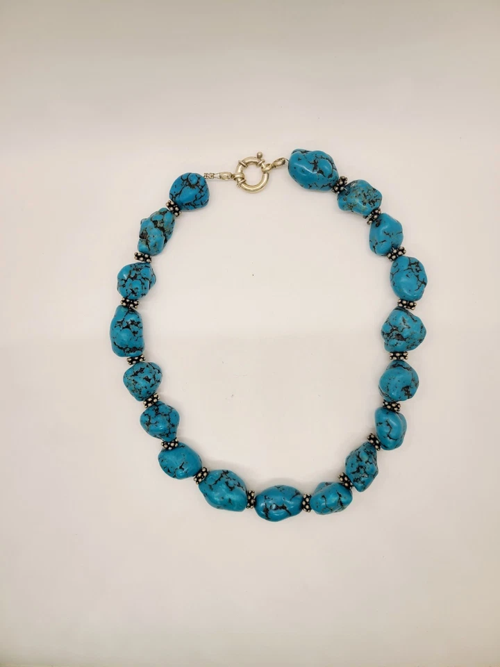 Juego de aretes gargantilla pulsera turquesa sintética gruesa artesanal Foto 3 de 4