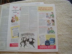 5 Vintage fountain Pen ink print ads 1938-1949 carters parker quink magazine ad
