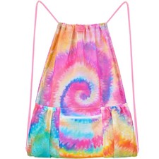 Mesh Drawstring Backpack Beach Bag Zipper Pocket Gym Swimming Storage Tie Dye