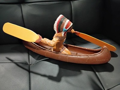 Rare Whirligig Native American Canoe Indian Vintage 1960's Yard Windmill Paddle 