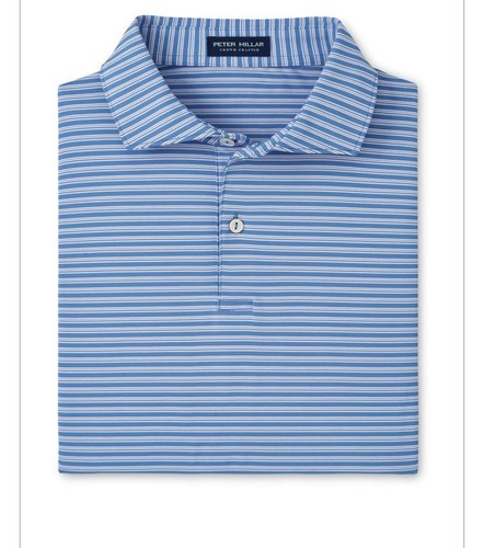 Peter Millar Brook Blue Bowman Performance Jersey Striped Polo Shirt XL Golf