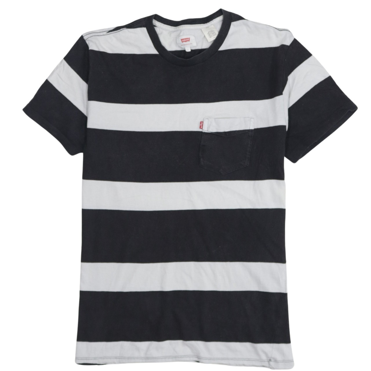 Levis Womens T Shirt Black White Striped Cotton Relaxed Chest Pocket Crew Neck L