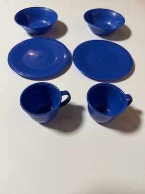 NEW Step2 plastic blue dishes cups plates bowls kitchen toy Parts Set