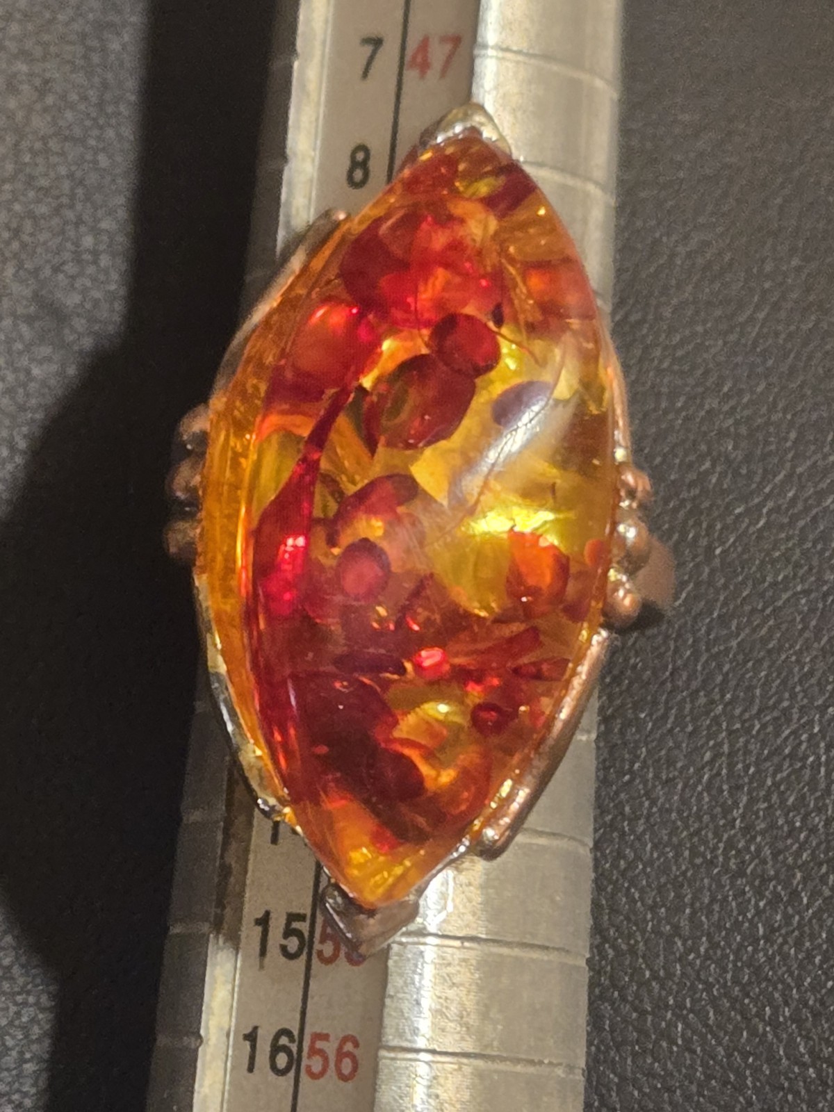 Vingage Extra Large Amber Statement Ring Silver C… - image 1