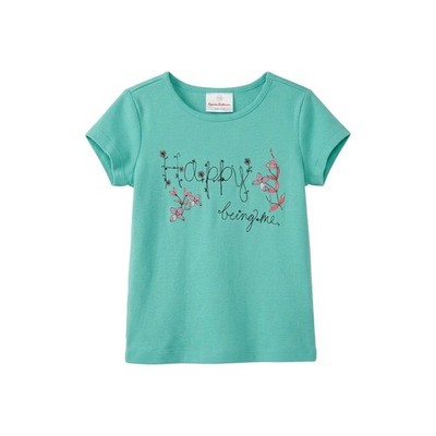 Hanna Andersson Kids Teal Green Happy Being Me Floral Graphic Tee Shirt 110/5-6