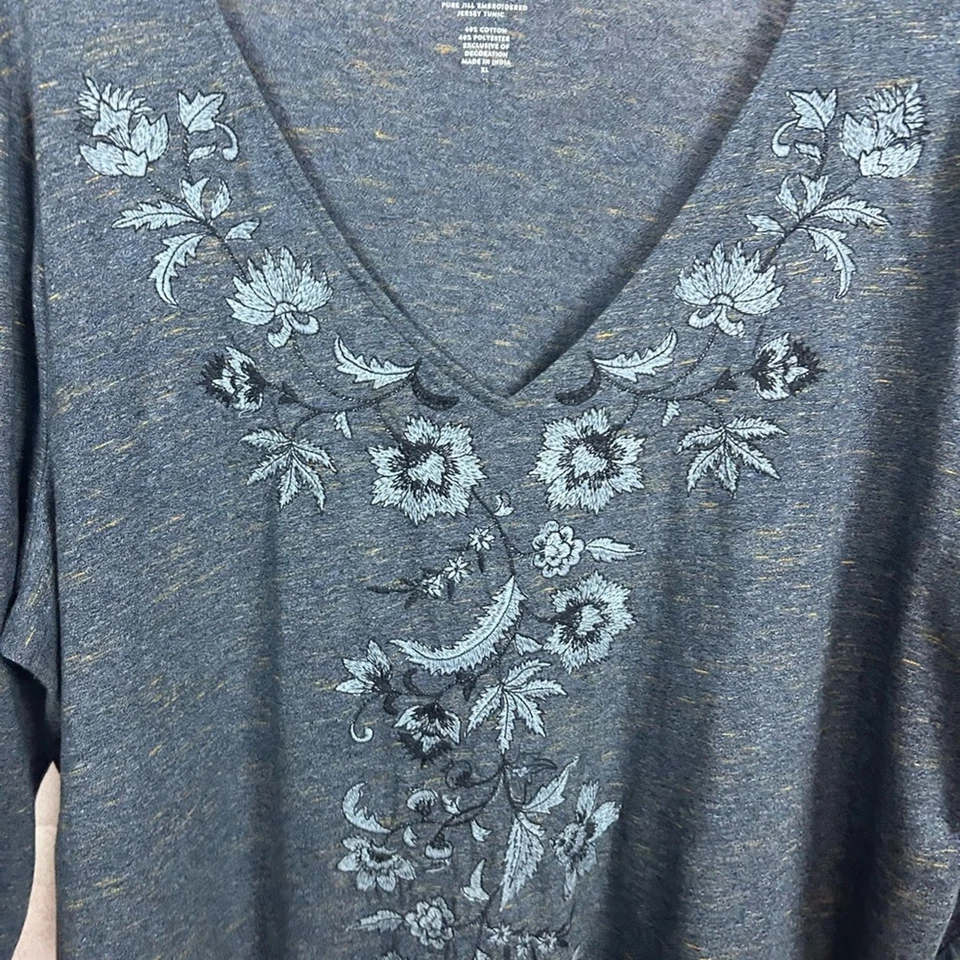 J. JILL Pure Jill túnica floral bordada top talla XL camisa artística de punto boho Foto 3 de 4