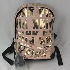 Victoria Secret Rosa Negro Campus Mini Mochila Bolso para Libros Logo Plateado Bola Difusa