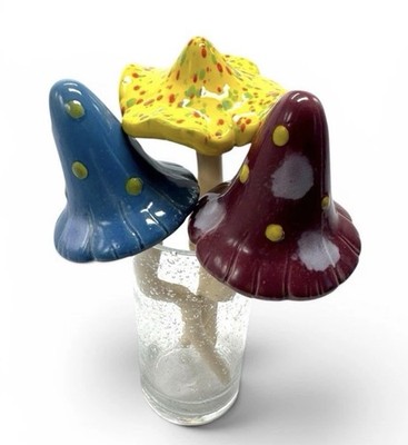 Ceramic Mushroom Fairy Garden Bobble Head Stakes 3 Spring Wobble Gnome StudioArt