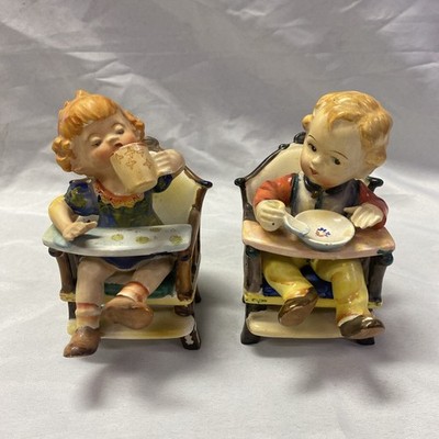 Vintage Boy & Girl In High Chairs Figurine Set - Made In Japan