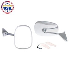 New Square Chrome Door Fender Mirror Pair White Plastic Cover Left Right 2pc