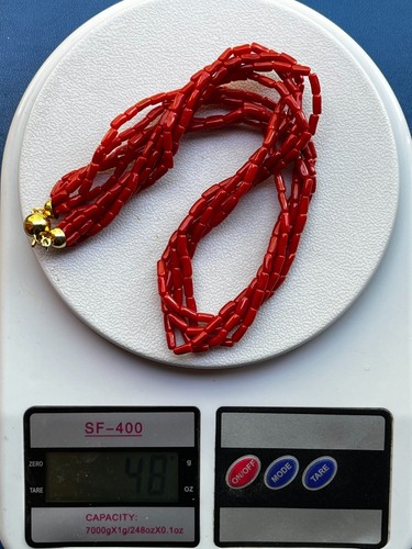 NECKLACE 74GR LARGE AAA NATURAL CORAL MULTI STRAND reed bea 3MM ORIGINAL ITALIAN - Picture 2 of 12