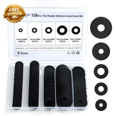 #ad 120Pcs Flat Rubber Washers Assortment Kit 16 18 20 25 30Mm Black Washer Vibratio $8.61