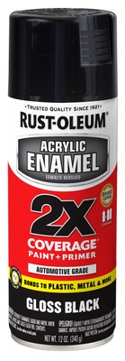 Rust Oleum 12 Ounce Gloss Black Paint and Primer Any Angle Spray Durable Finish