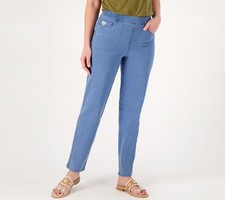 Quacker Factory Women's Pants Sz XS DreamJeanne Pull-On Straight Leg Blue