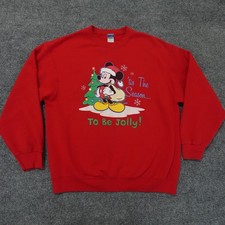 Vintage Mickey Sweatshirt L Red Christmas Crewneck Disney 90s Pullover 0720