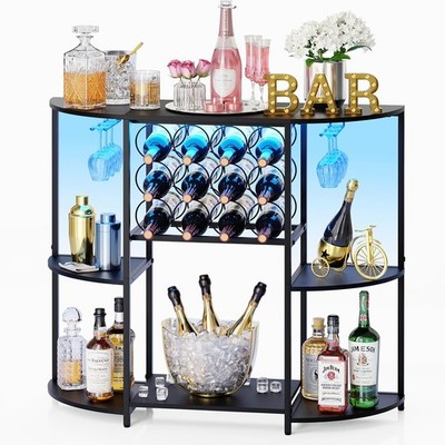 JKsmart Wine Bar Cabinet with LED Lights Mini Bar Cart