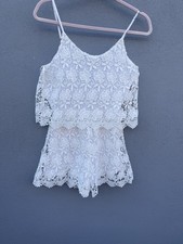ZARA Floral Lace Romper Playsuit Spaghetti Strap Cottagecore White NWT, Size S