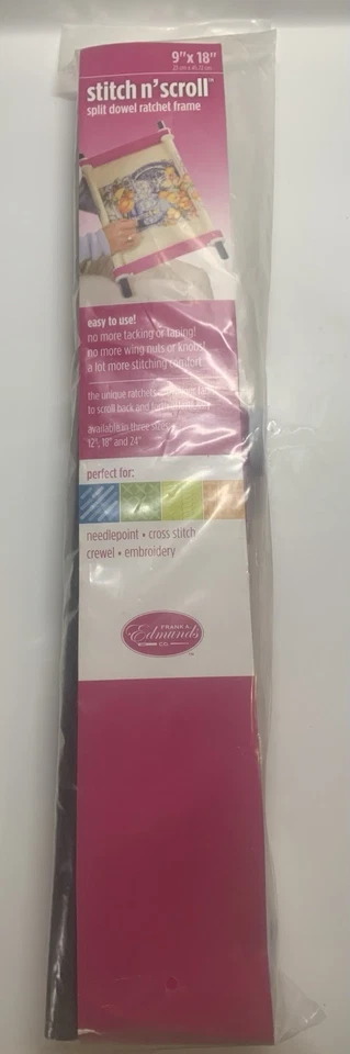 F.A. Edmunds Stitch n' Scroll Needlework Frame 9" x 18" Split Dowel Ratchet - Image 2 of 4