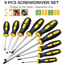 9PC Screwdriver Magnetic Set Heavy Duty Comfort Grip Philips Flat Slotted Tool.