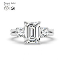 Emerald Diamond Trilogy Ring Platinum Labgrown 4 Ct Solitaire