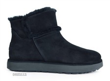 UGG Classic Mini Spill Seam BLVD Black Suede Fur Boots Womens Size 10 -NIB-