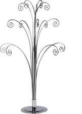 20 Inch Tall Ornament Display Tree, Bright Silver Chrome Plated, Holds 15 Orname