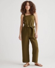 Quince Women 100% European Linen Square Neck Jumpsuit Martini Olive Size S