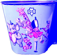 Vintage Circus Animals Marching Tin Harvell Trash Can Band Metal 1950 s Aqua Blu